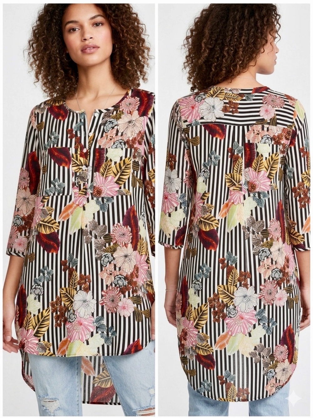 Fig & Flower High to Low floral pattern shirt blouse long
